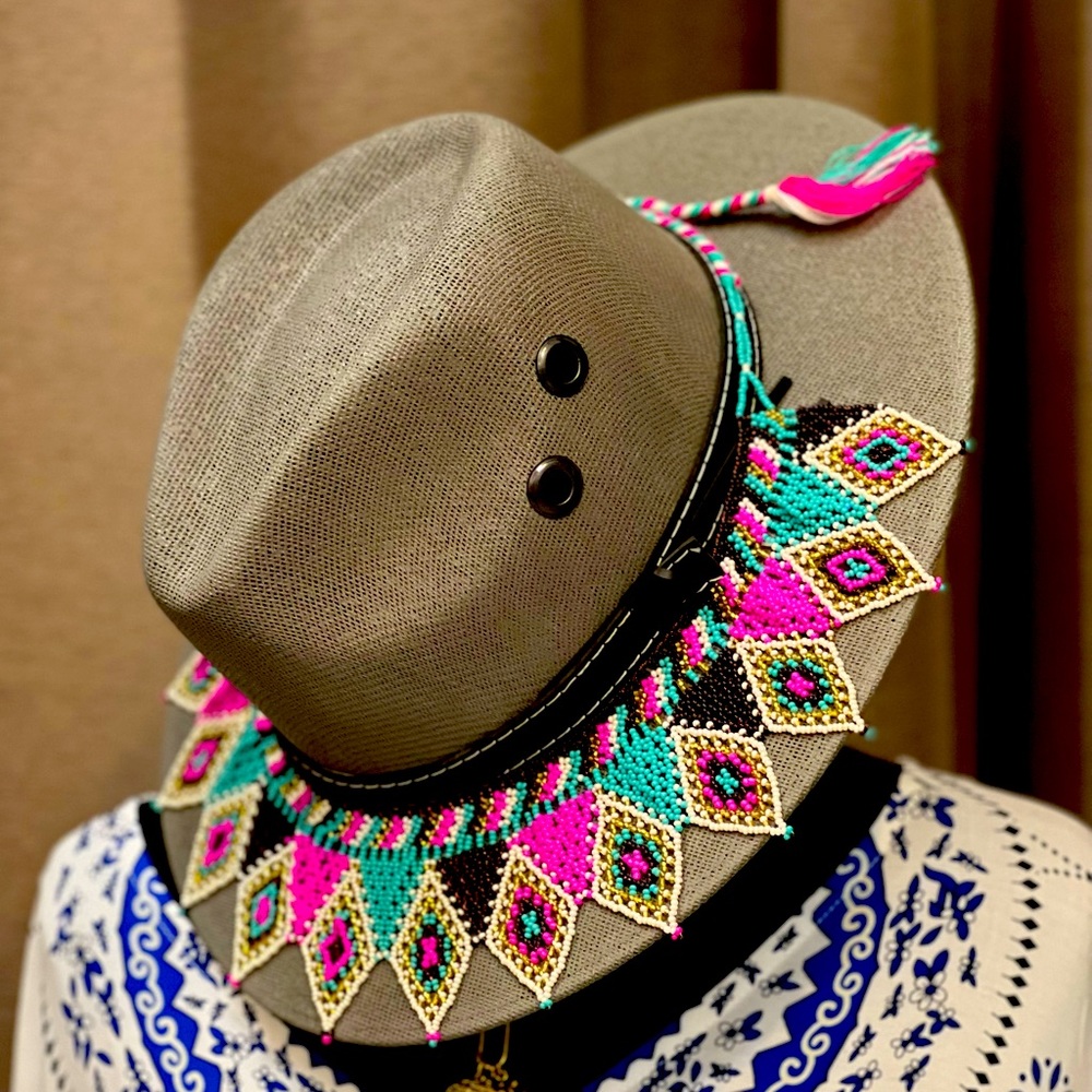 NWOT Grey hat with gorgeous hat topper